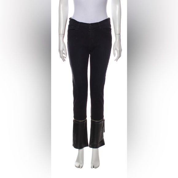 J Brand Black Flared Pants with Lamb Leather Zipper Accents - Picture 1 of 12